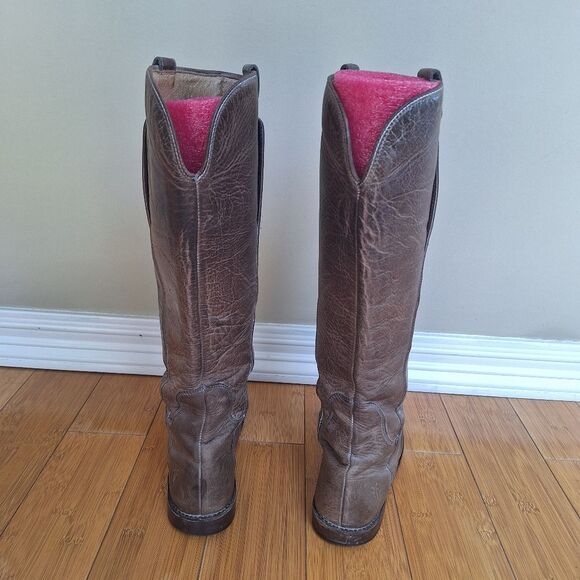 Frye Paige Tall Riding Boots Tan Distressed Leather Made in Mexico women's sz 6 - Picture 4 of 15